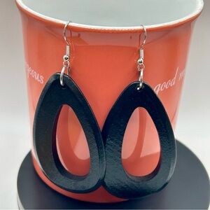 Bohemian Black Wooden Open Teardrop Earrings
